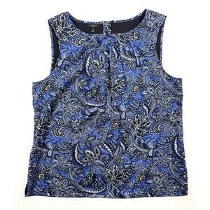 TALBOTS Women's Sz 14p 100% Cotton Blue Black Sleeveless Tank Blouse #1730